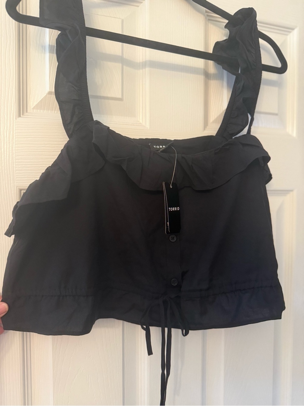 Torrid Black Ruffle Tie-Hem Crop Top
